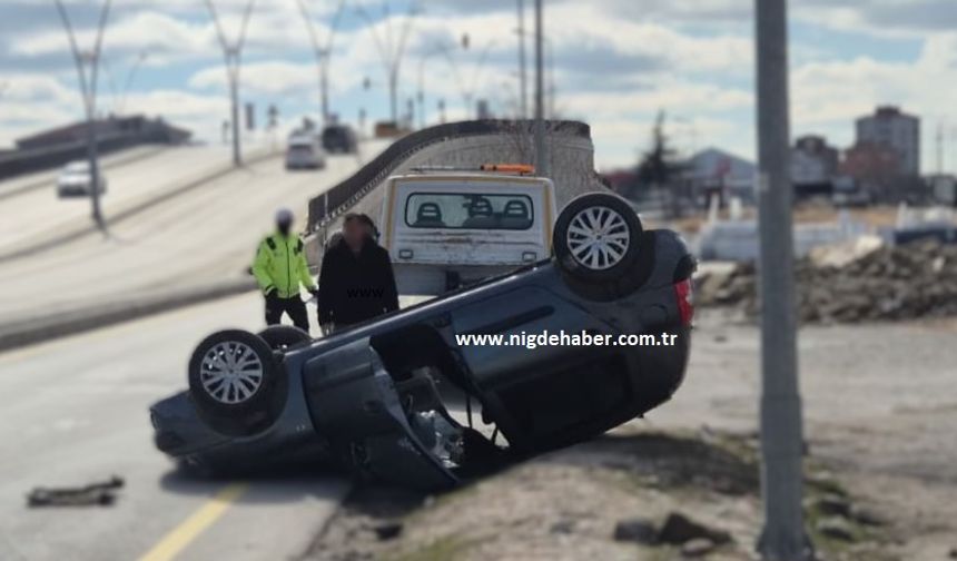 Direksiyon hakimiyetini yitirdi,takla attı!