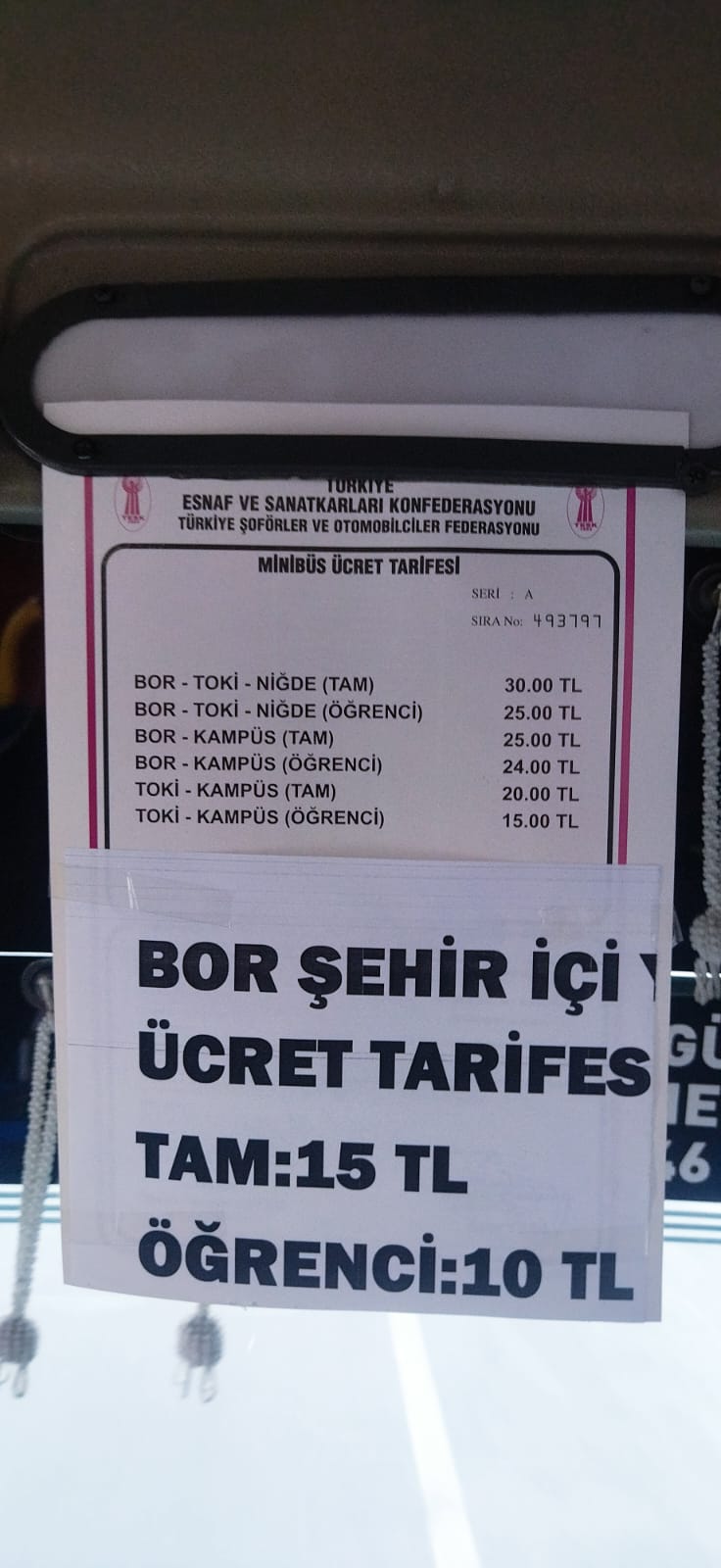 Niğde Bor Dolmuş Ücretlerine Zam Yapıldı 1