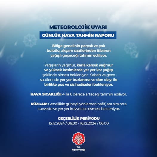 Niğde'de Meteorolojik Uyarı Yağışlı Hava Geliyor (1)